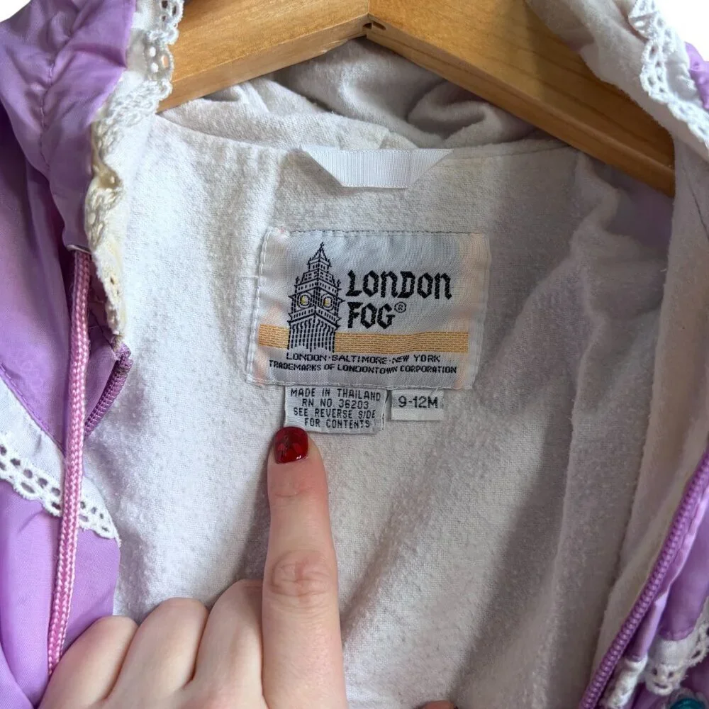 Vintage Kids London Fog Pastel Purple Pink Bear Lace Heart Jacket 9-12 Months
